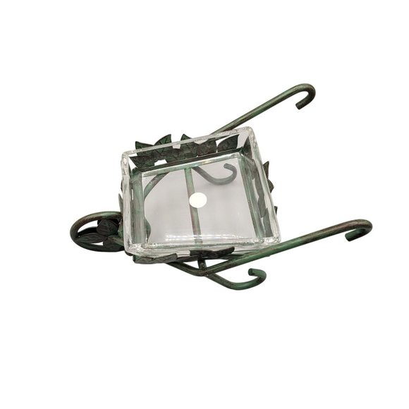 PartyLite Garden Cart Pillar Candle Holder P7482 Two Pieces Glass Tray - Picture 2 of 9